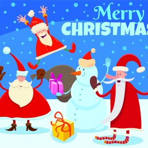 Santas and Snowman