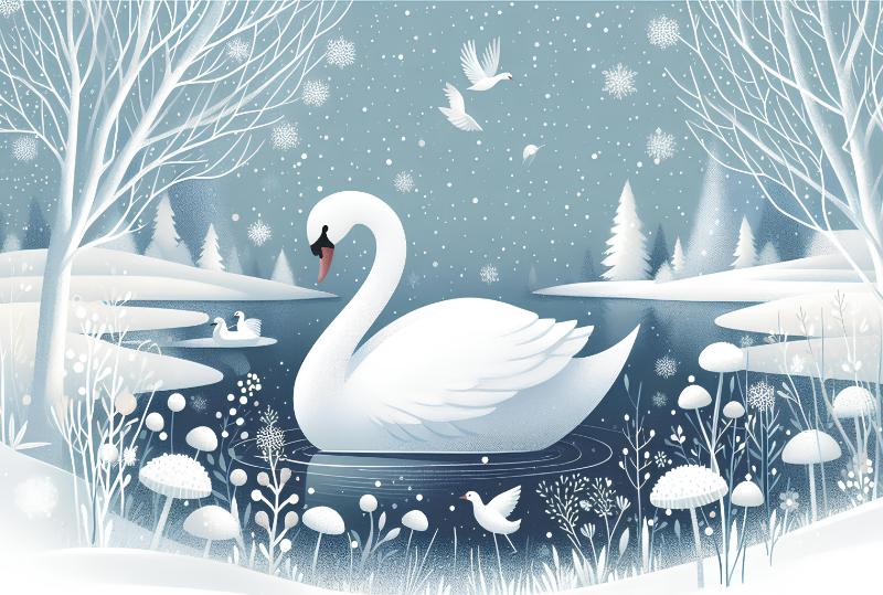 Elegant Swan on Winter Lake