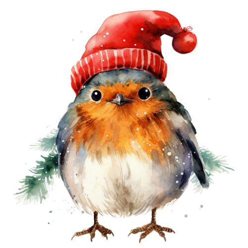 Cute Robin in Santa Hat