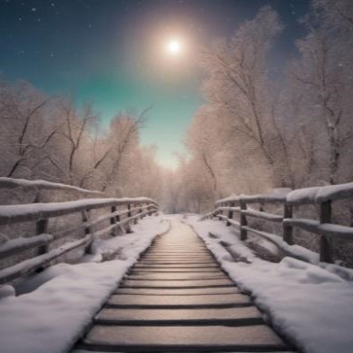 Winter Bridge Under Moonlight