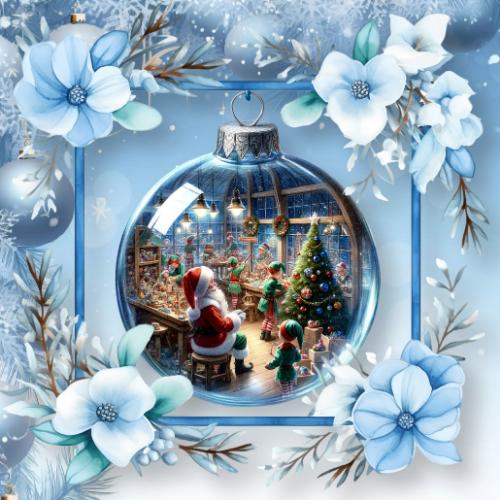 Santa and Elves in Workshop Bauble