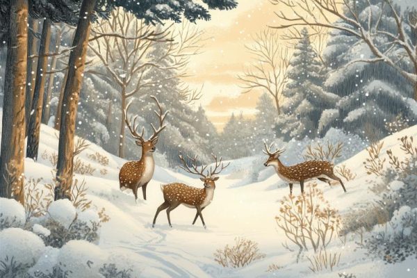 Stag in Snowy Woodland