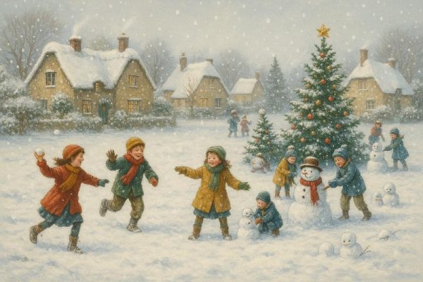 Children Playing in Snow Scene