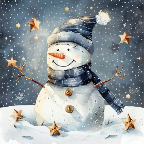 Smiling Snowman with Stars