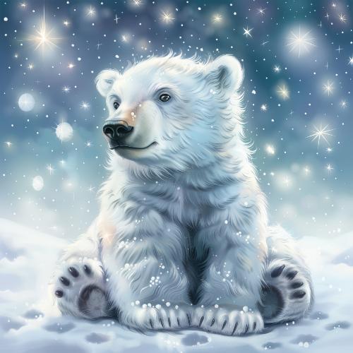 Adorable Polar Bear in Snowfall