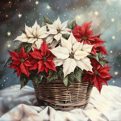 Basket of Red and White Poinsettias