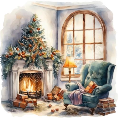 Cosy Fireplace with Christmas Tree