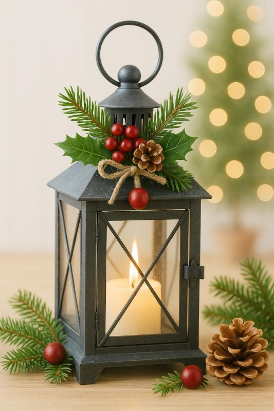 Traditional Lantern with Holly Design