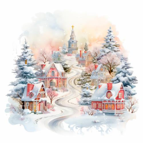Snowy Village with Church
