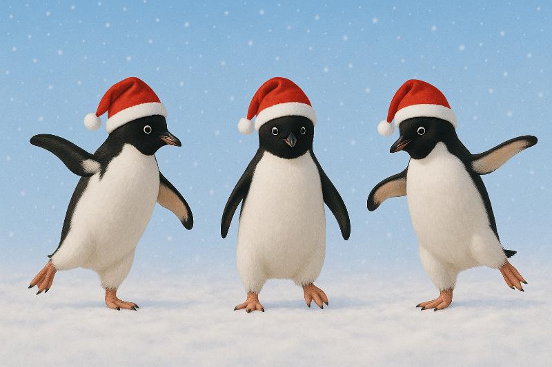 Dancing Penguins in Santa Hats
