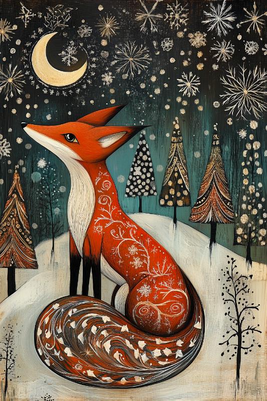 Fox in Snowy Forest Scene