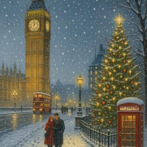 Snowy Big Ben London Scene