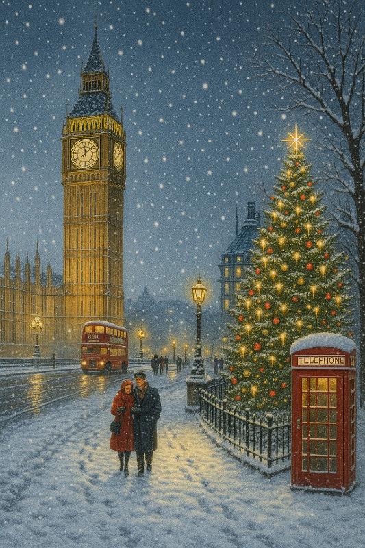 Snowy Big Ben London Scene