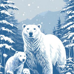 Polar Bears in Winter Forest