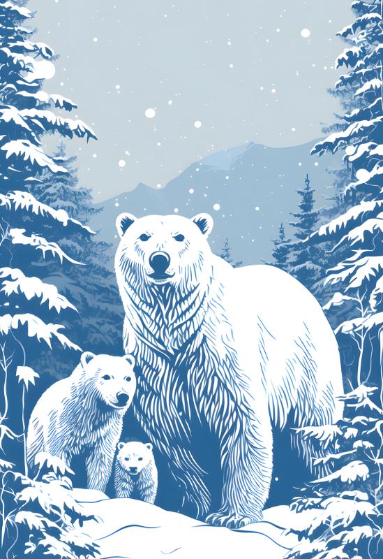 Polar Bears in Winter Forest