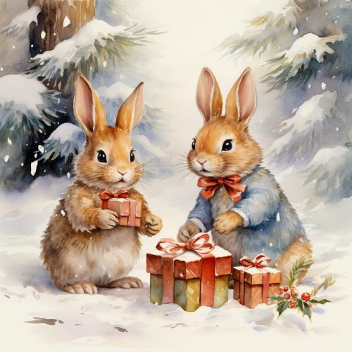 Rabbits Exchanging Festive Gifts