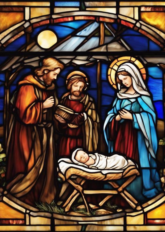 Stained Glass Nativity Scene