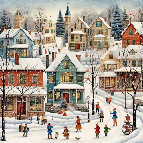 Snowy Village with Festive Houses