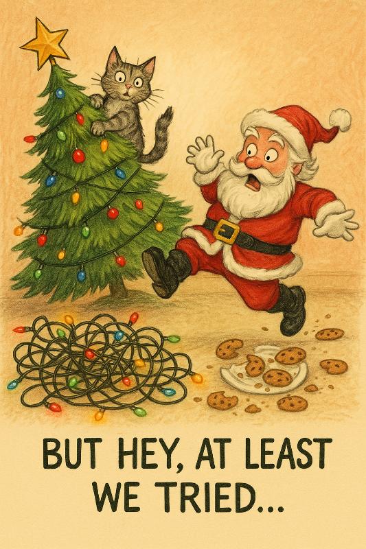 Funny Santa and Cat Design