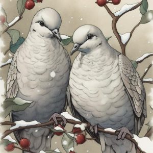 Pair of Doves with Holly Design