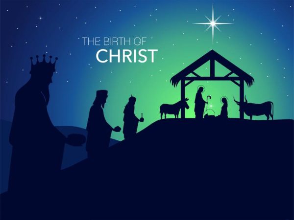 Silhouette Nativity Under Stars