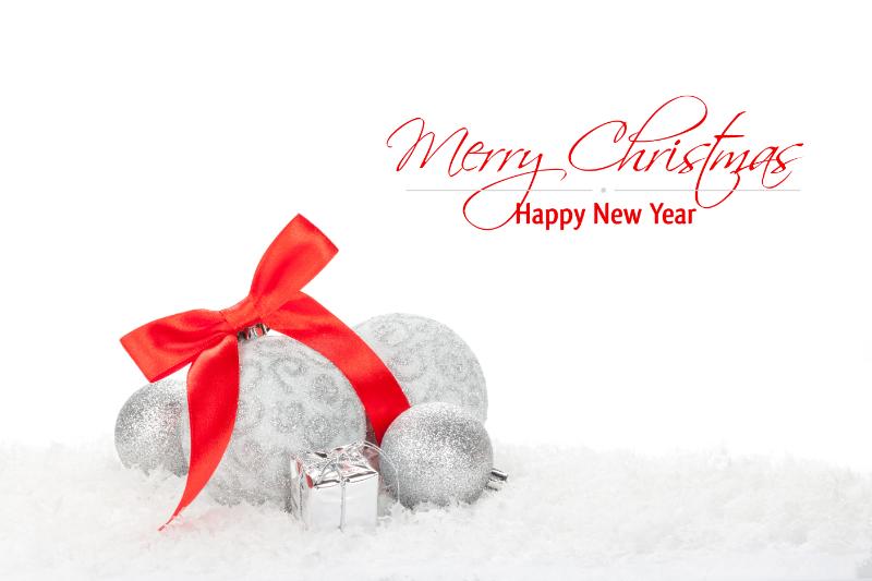 Silver Baubles with Red Bow