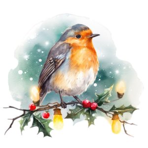 Watercolour Robin on Branch