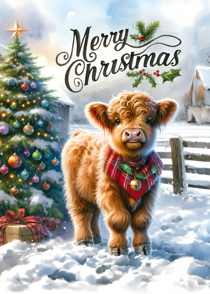 Merry Christmas Highland Calf